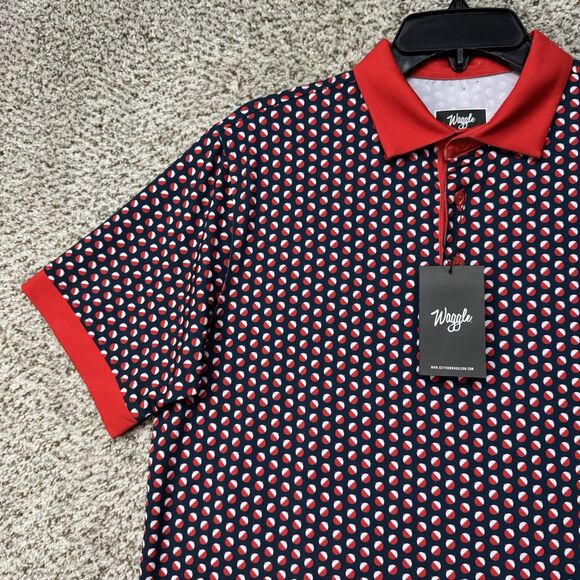 Waggle Polo Shirt Mens Medium Blue Red White Bobby Bobber Golf Performance New - Picture 4 of 14
